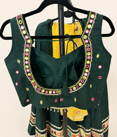 Green Garba Lehenga Set with Yellow Dupatta Traditional Folk