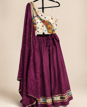 White and Purple Bhandni Border Sleeveless Blouse Lehenga Set