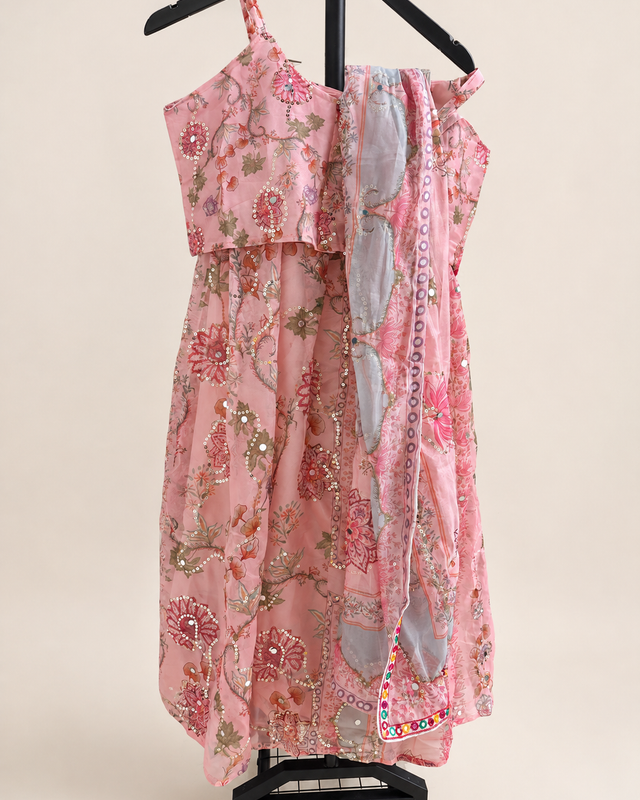 All Pink Floral Lightweight Lehenga Set with Sequence