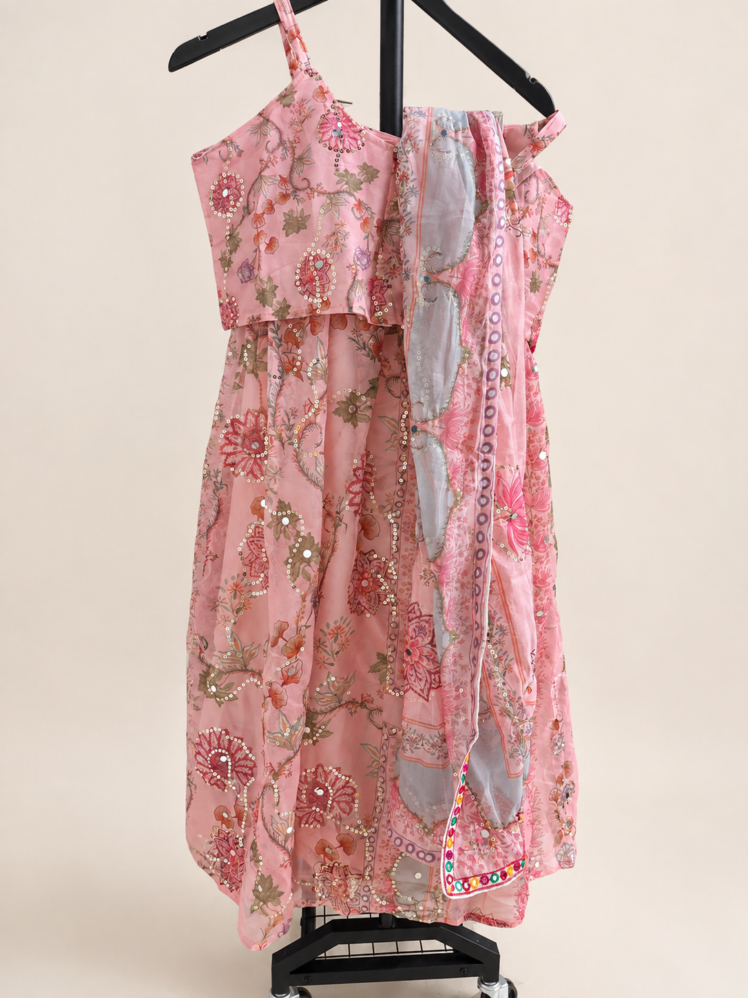 All Pink Floral Lightweight Lehenga Set with Sequence