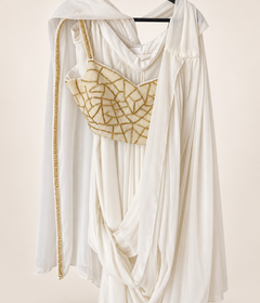 All White with Gold Embroidery palazzo suit Beaded crop top