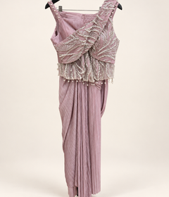 Pink Gown Indo Western With Pearl Design and Attached Dupatta
