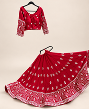 Red and white Dupatta Long Sleeve Navratri Collection Lehenga Set