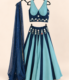 Blue Striped Mirror Work Garba Lehenga Choli