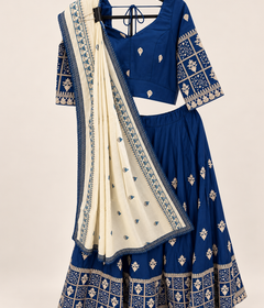 Sea Blue and white Dupatta Long Sleeve Navratri Collection Lehenga Set