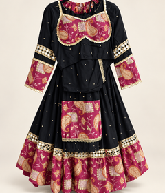 Black and Pink Floral Riniya Lehenga Set