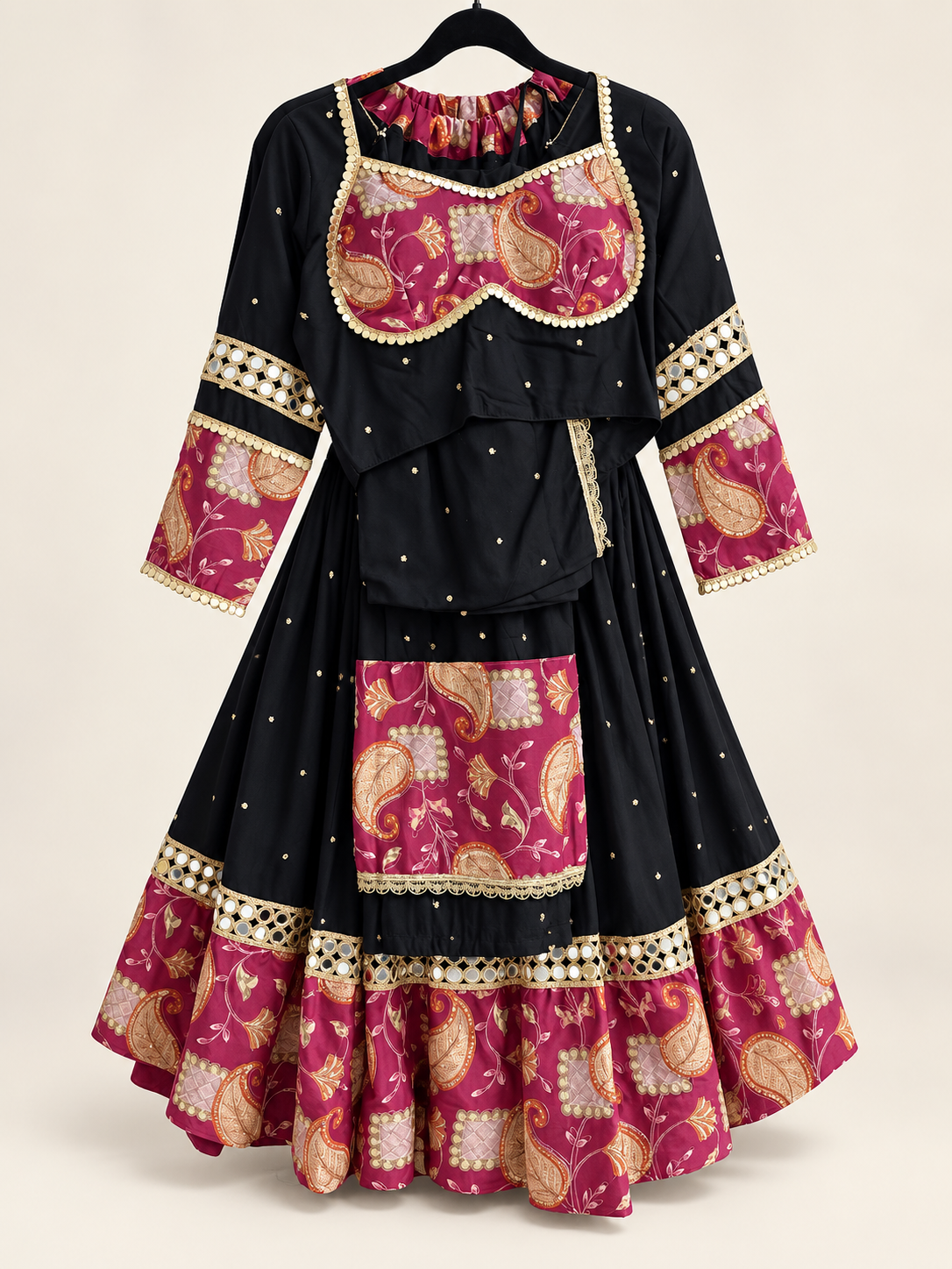 Black and Pink Floral Riniya Lehenga Set