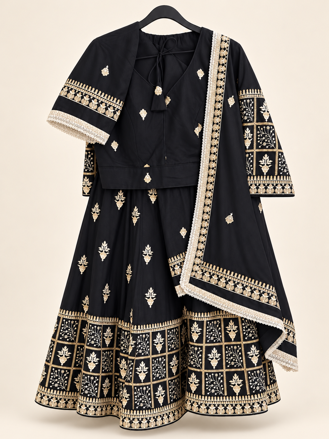 All Black Long Sleeve Navratri Collection Lehenga Set