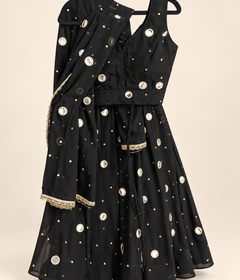 Black Mirror Dupatta Garba Set Sleeveless Blouse Back Criss Cross