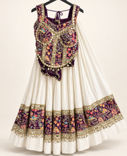 RINIYA White and Purple Garba Lehenga Set