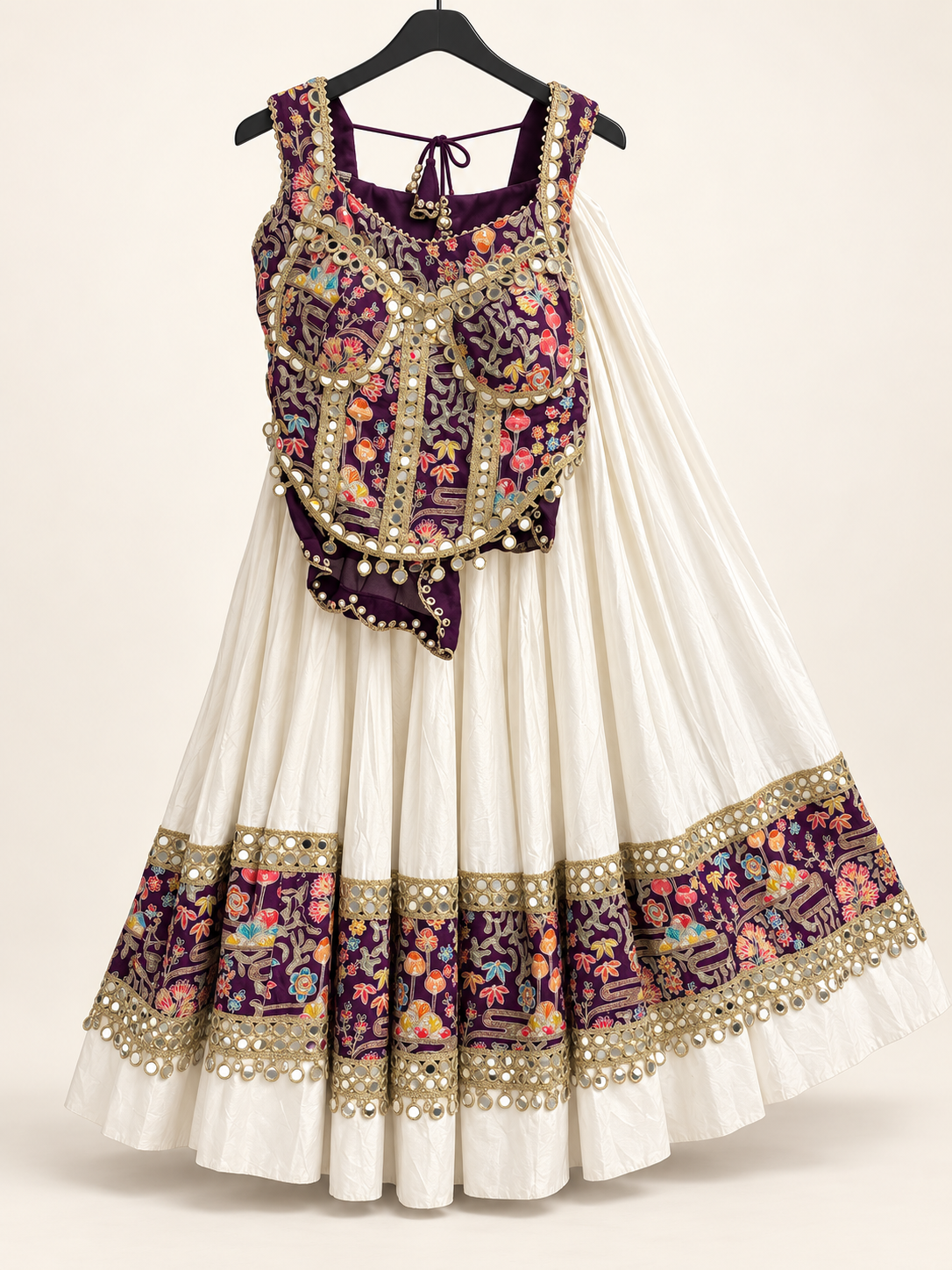 RINIYA White and Purple Garba Lehenga Set