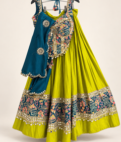 RINIYA Blue and Olive Green Garba Lehenga Set