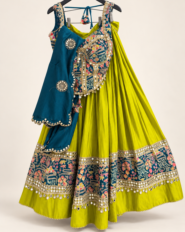RINIYA Blue and Olive Green Garba Lehenga Set