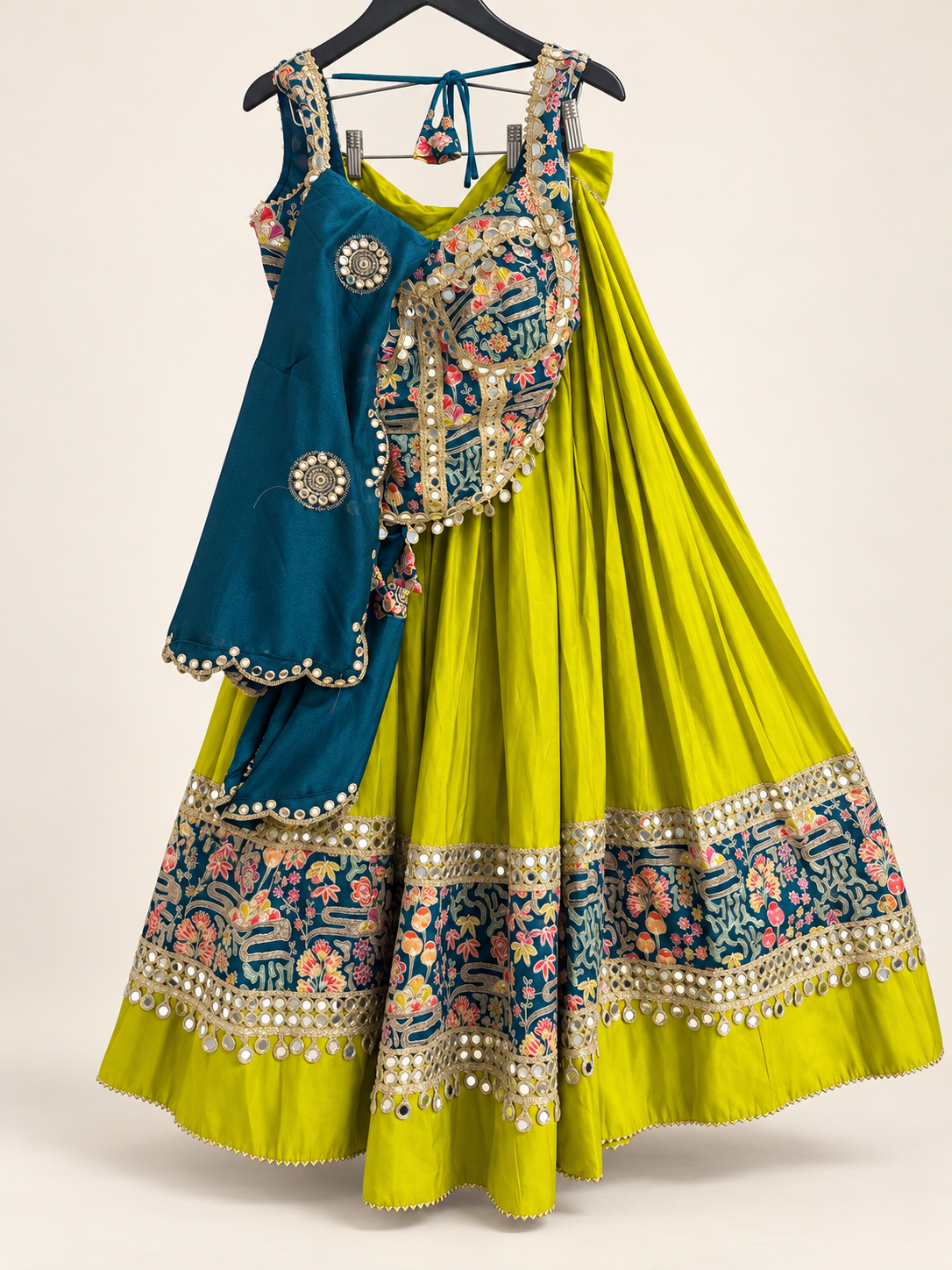 RINIYA Blue and Olive Green Garba Lehenga Set