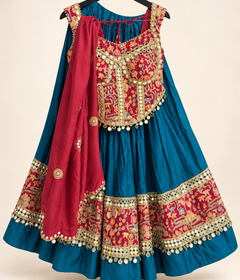 RINIYA Light Blue and Red Garba Lehenga Set