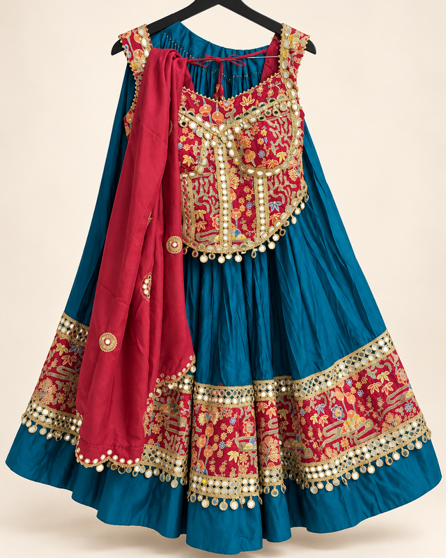 RINIYA Light Blue and Red Garba Lehenga Set