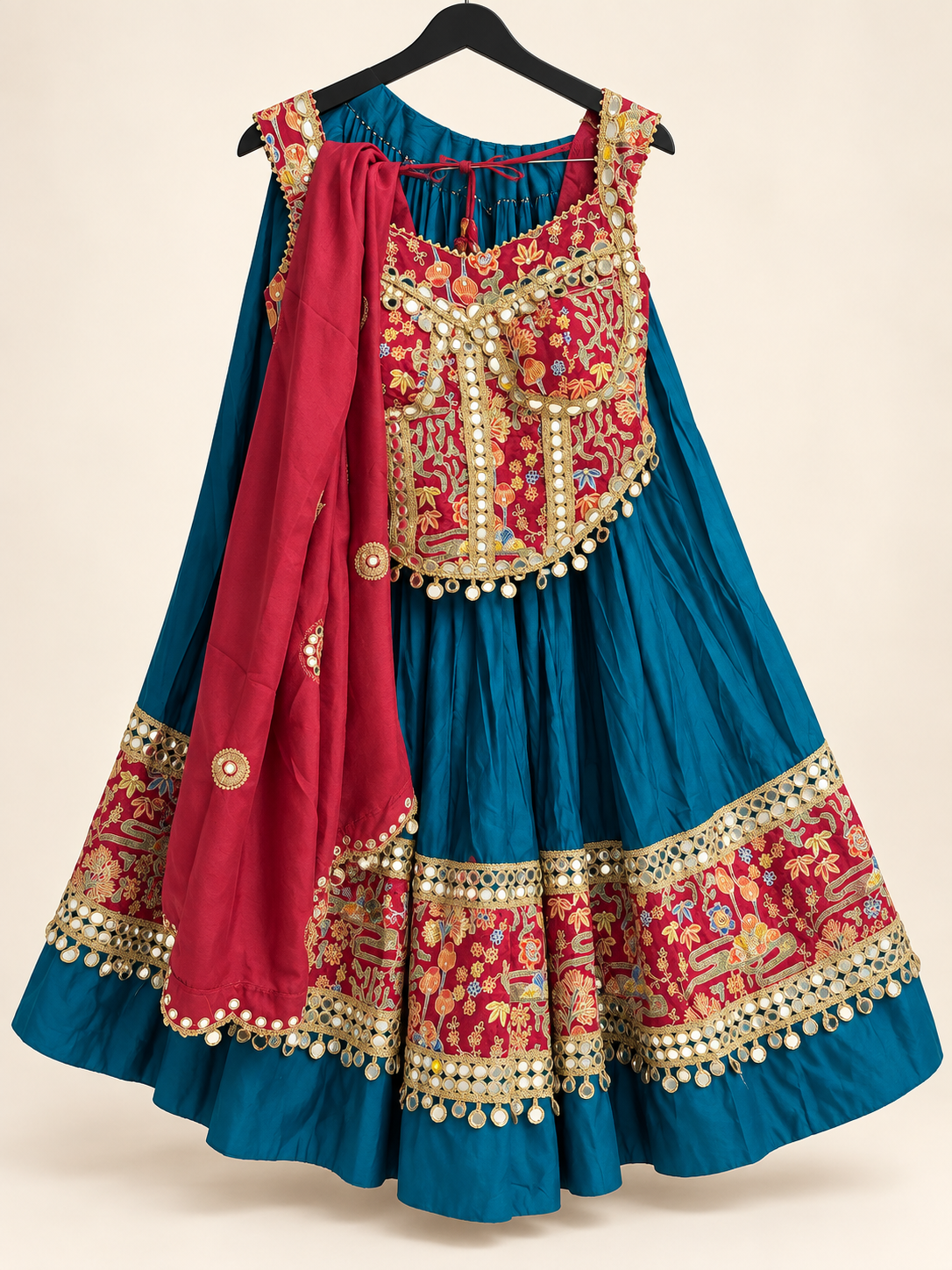 RINIYA Light Blue and Red Garba Lehenga Set