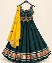 Green Garba Lehenga Set with Yellow Dupatta Traditional Folk