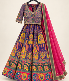 Purple Heavy Traditional with Red Dupatta Lehenga Set