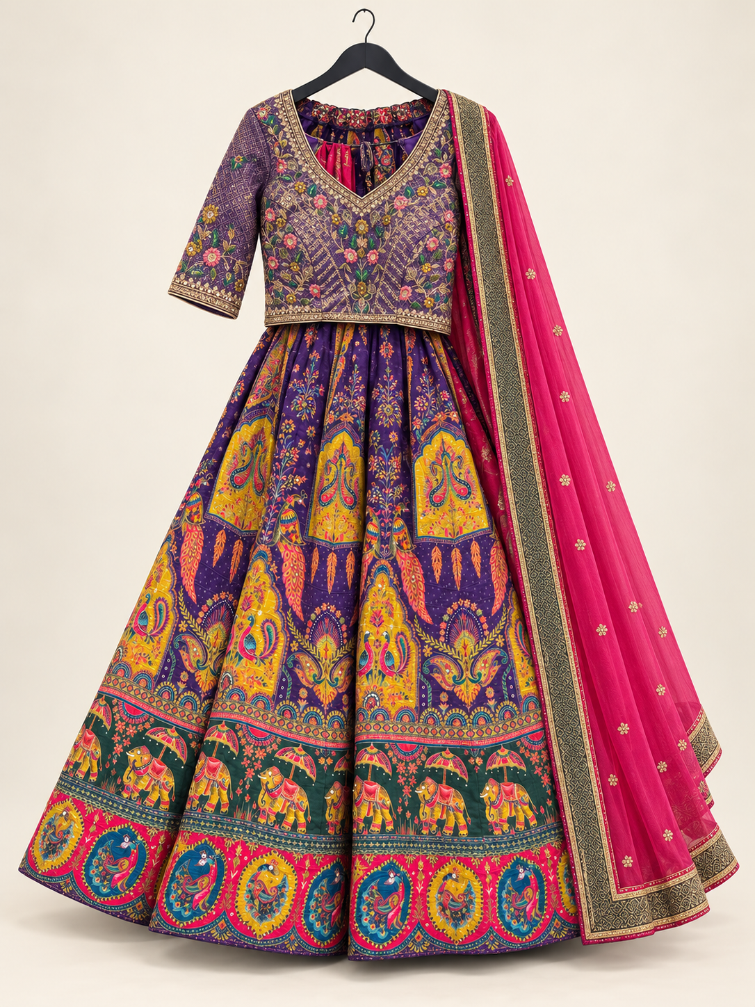 Purple Heavy Traditional with Red Dupatta Lehenga Set