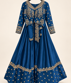 Royal Deep Sea Blue Silk with Elegant Work Lehenga Set
