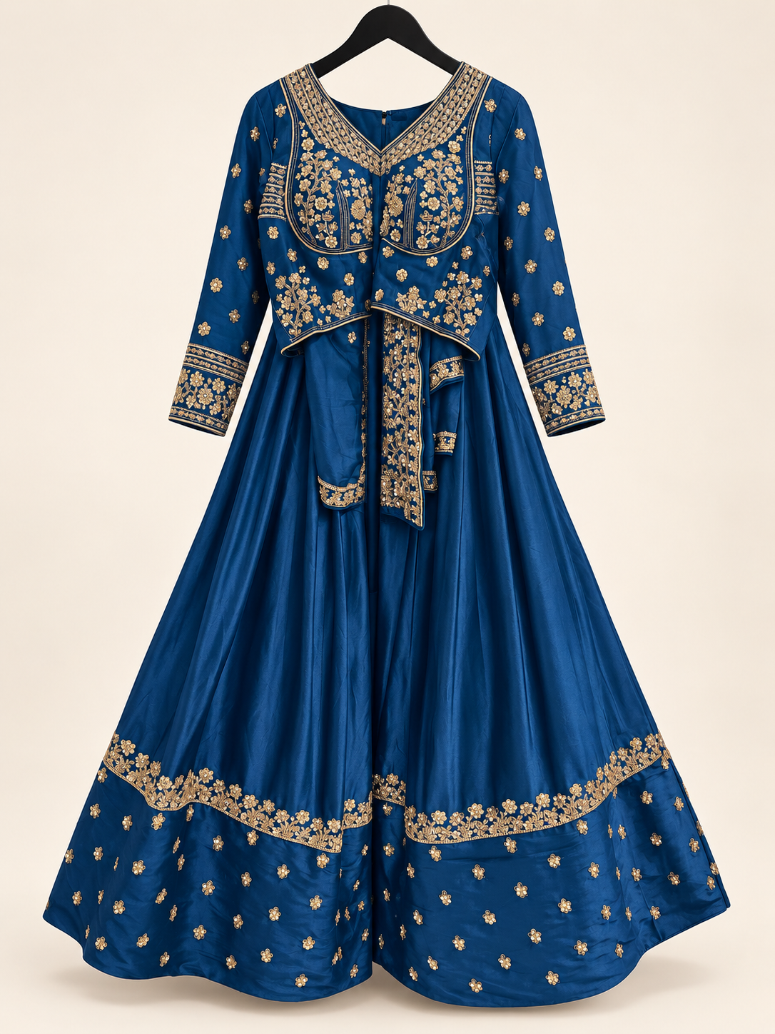 Royal Deep Sea Blue Silk with Elegant Work Lehenga Set