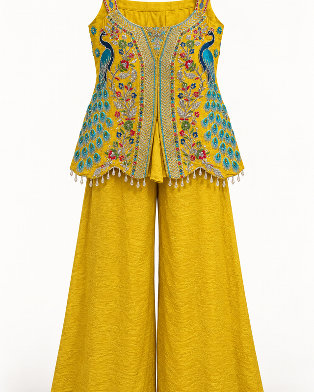 Mustard Yellow Peacock Palazzo Set