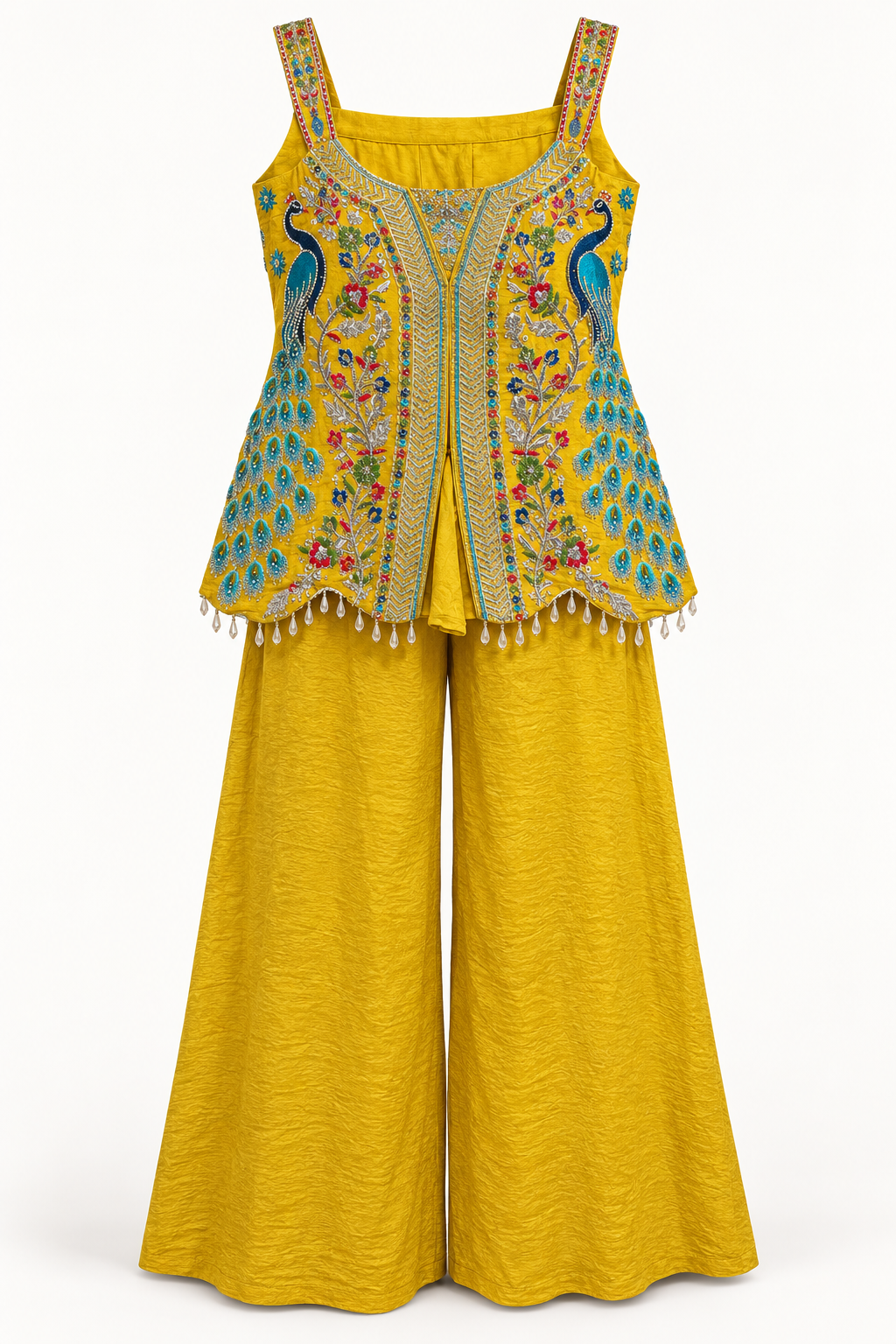 Mustard Yellow Peacock Palazzo Set