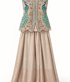 Peacock Cream Brown Embelished Palazzo Set