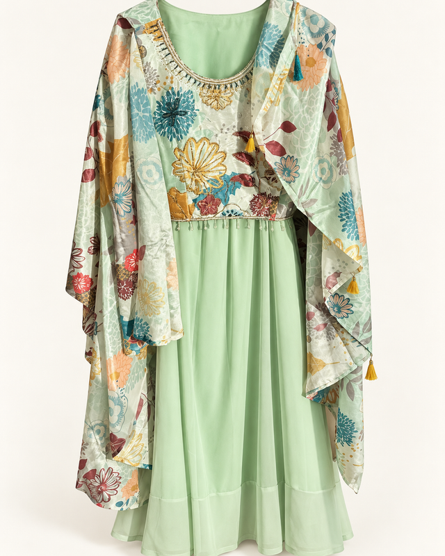 Mint green floral palazzo pant