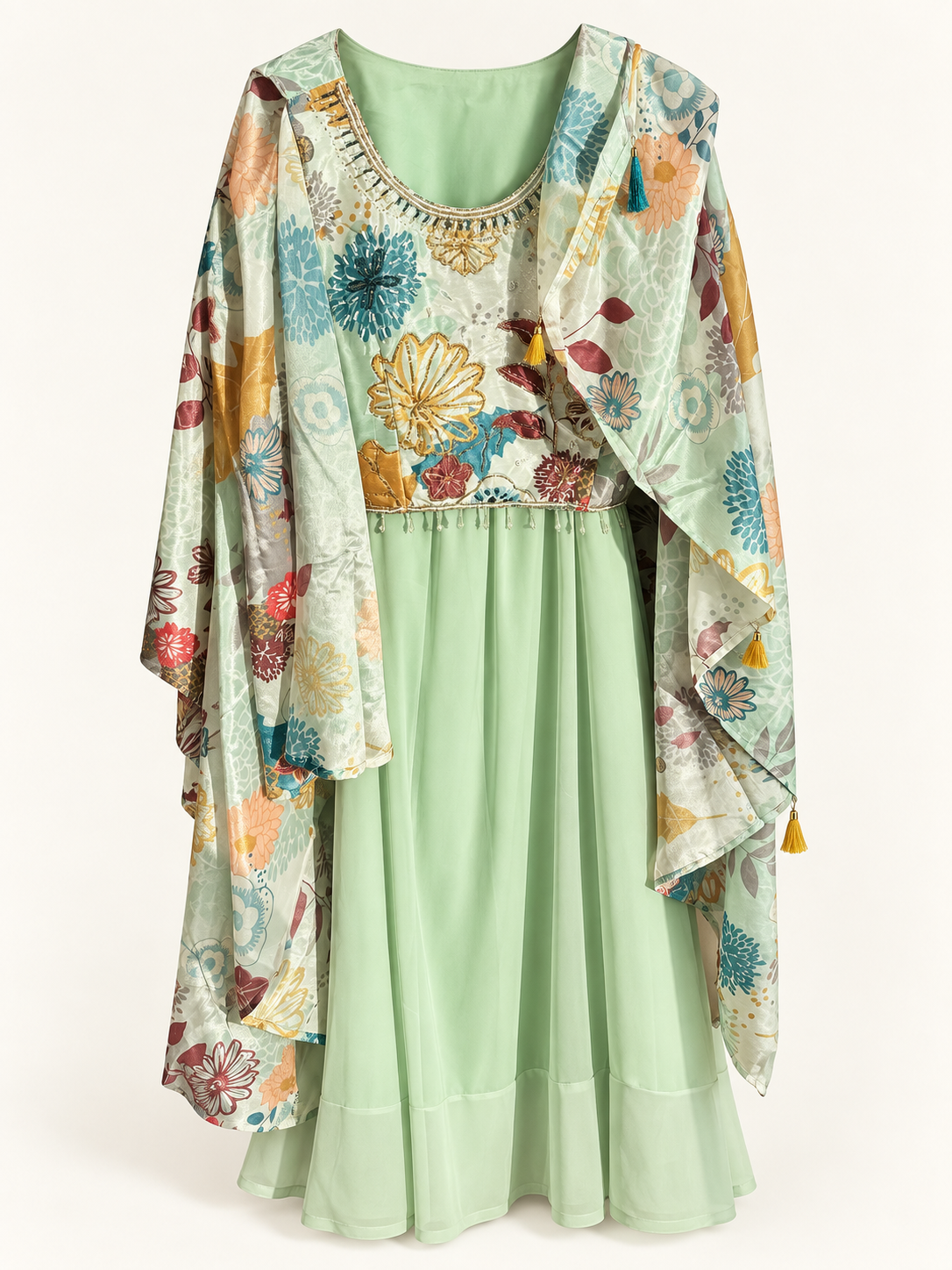 Mint green floral palazzo pant