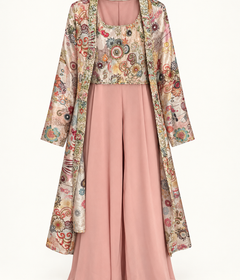 Pink floral embroidered cape palazzo