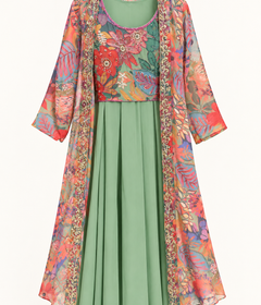 Crop top green floral palazzo pant embroidered cape