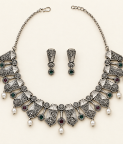 Oxidized Choker Set with Pearl