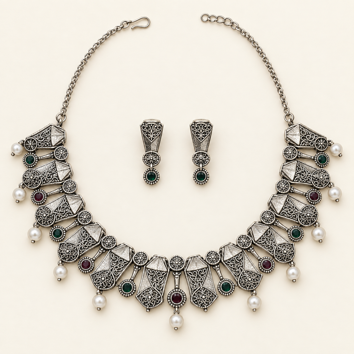 Oxidized Choker Set with Pearl