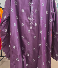 Men's Purple kurta in Peacock pattern with pajama