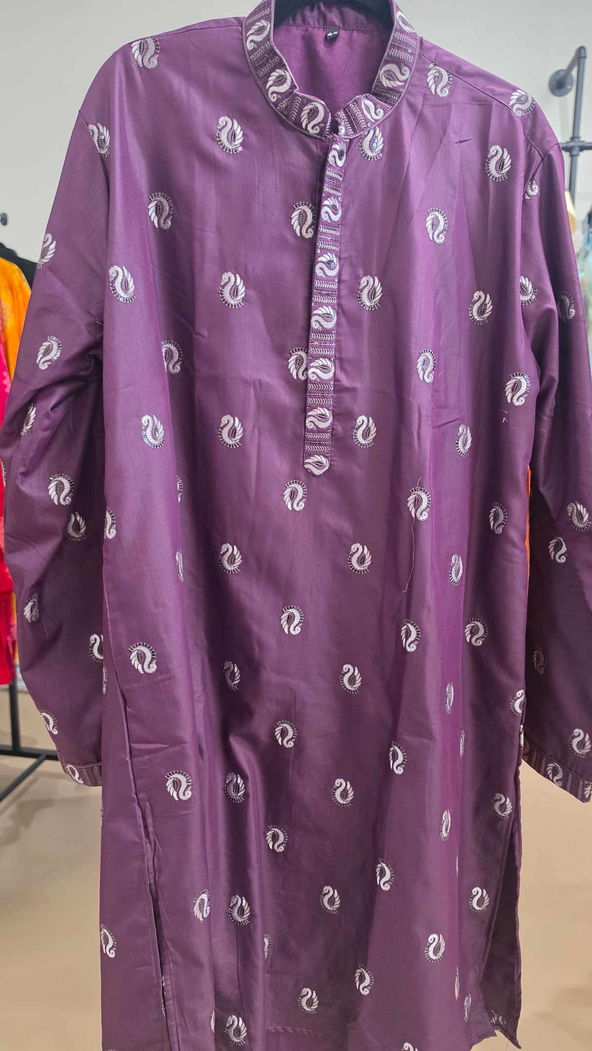 Men's Purple kurta in Peacock pattern with pajama