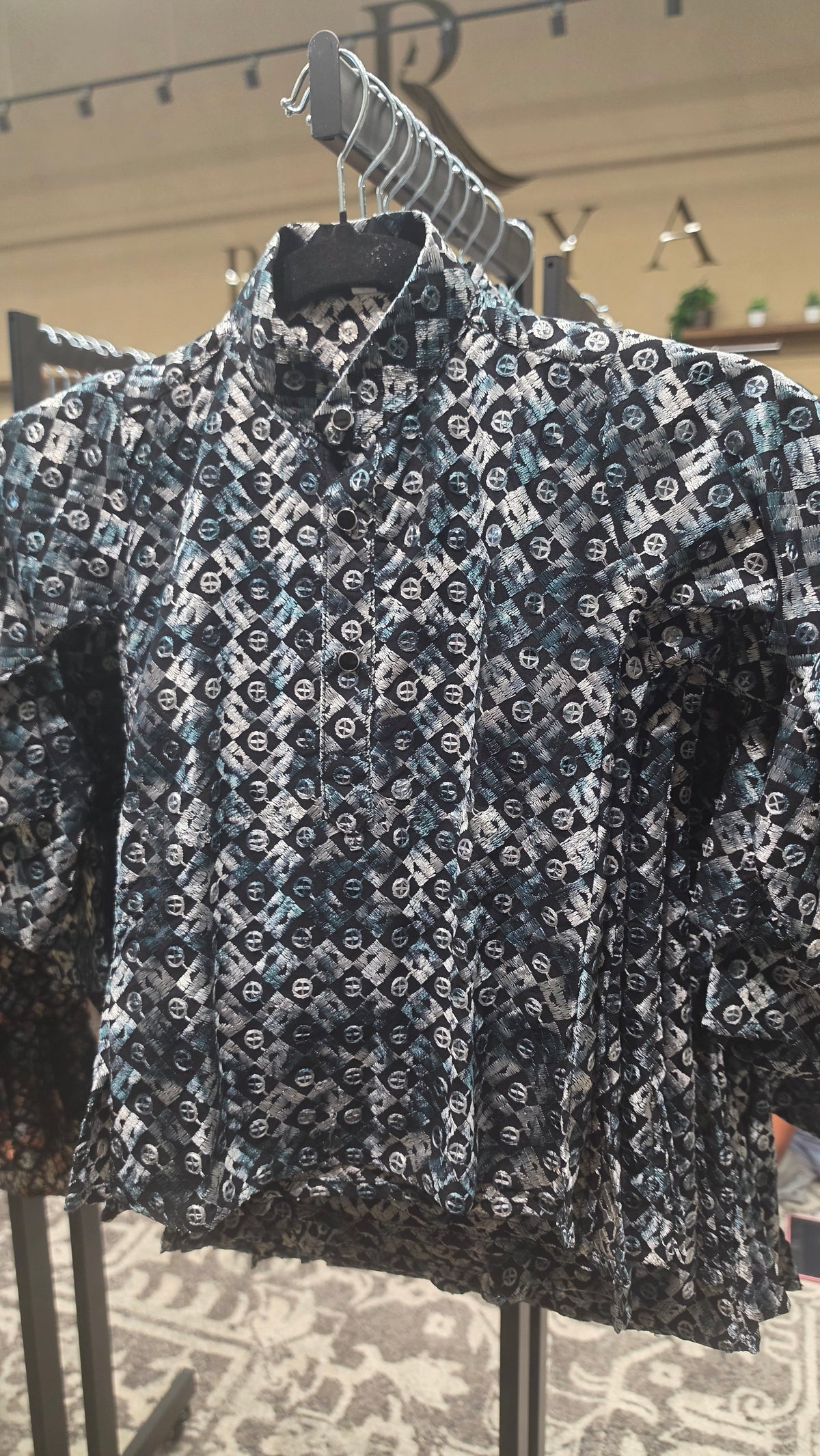 Kids boys threaded black and white Kurta with Pant