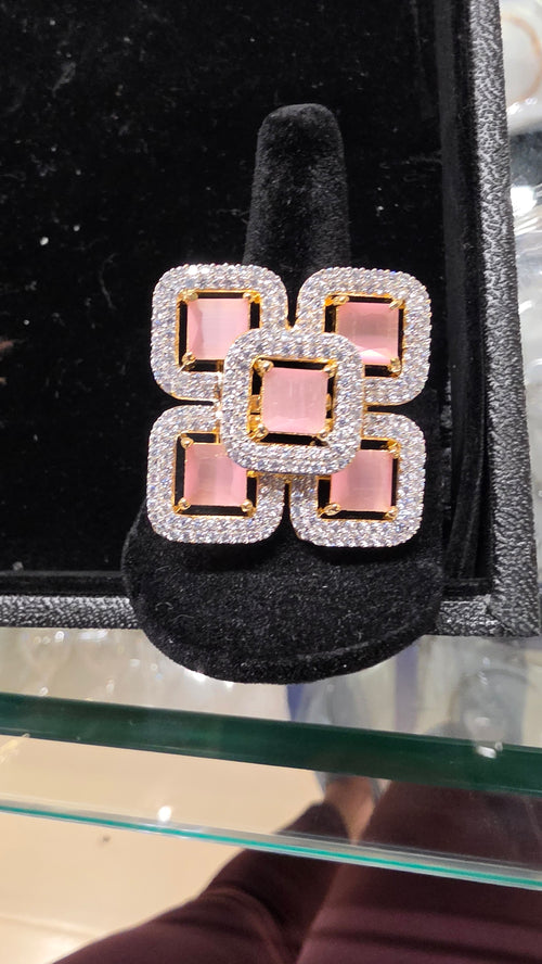 Baby pink stacked flower petals  diamond Ring