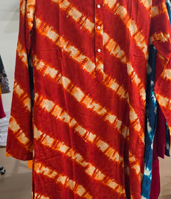 Men's Kurta Orange lehariya in Mulmul cotton