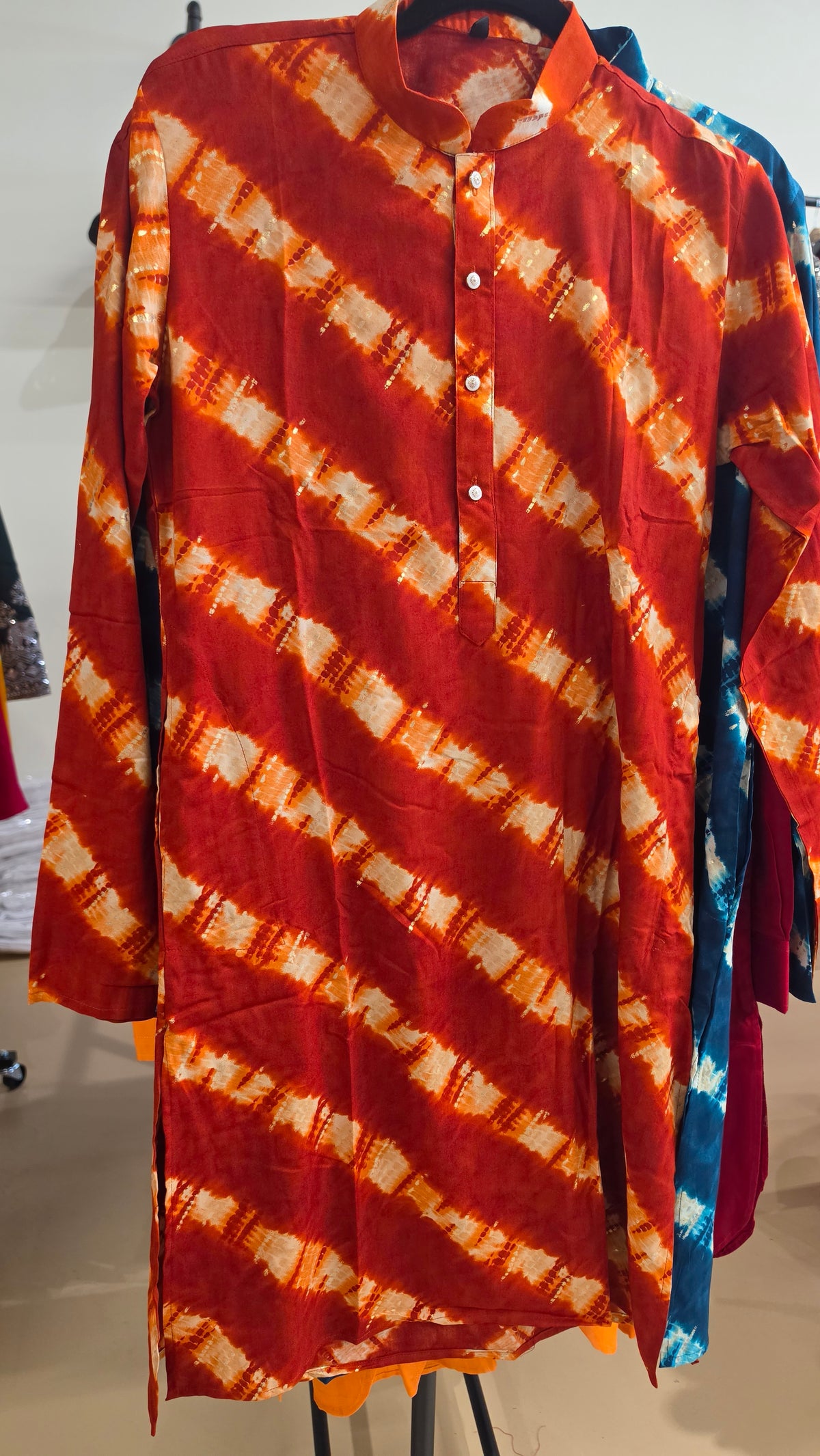 Men's Kurta Orange lehariya in Mulmul cotton