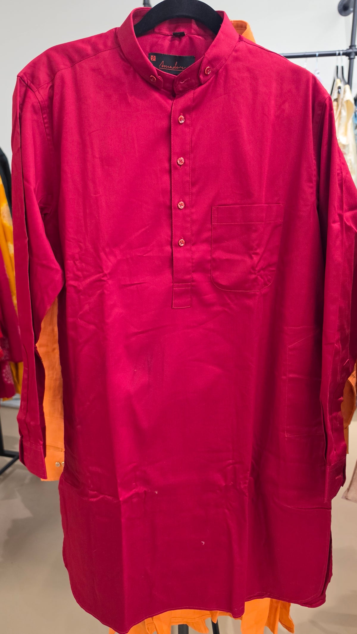Men's kurta Dark red in cotton