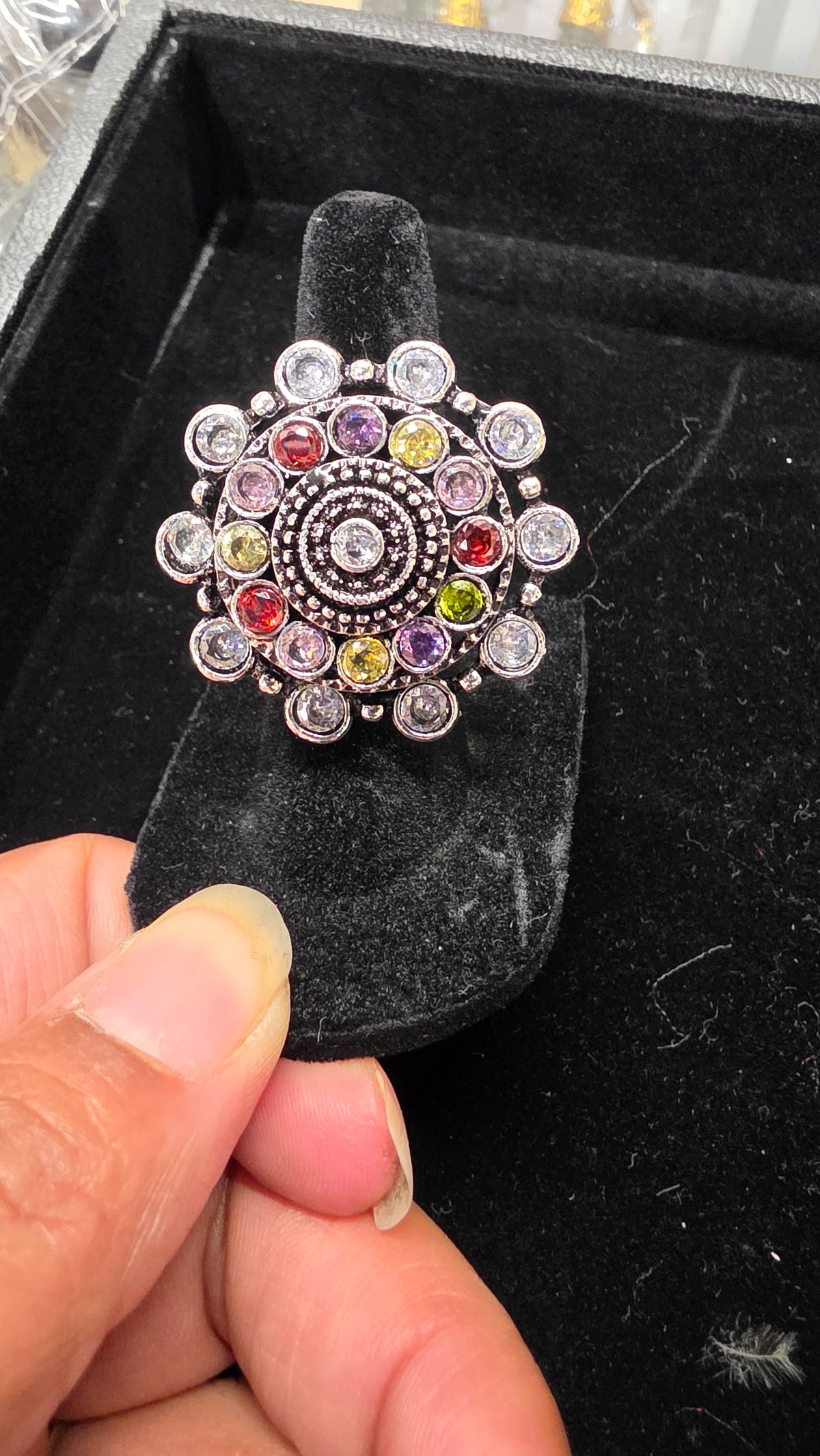 Oxodised multicolor round Ring