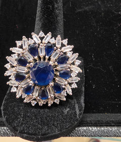 Ruby blue dimond crystal  ring