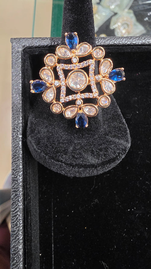 Polki ring with blue stone