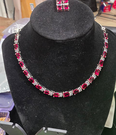 Ruby emerald cut necklace with Earring