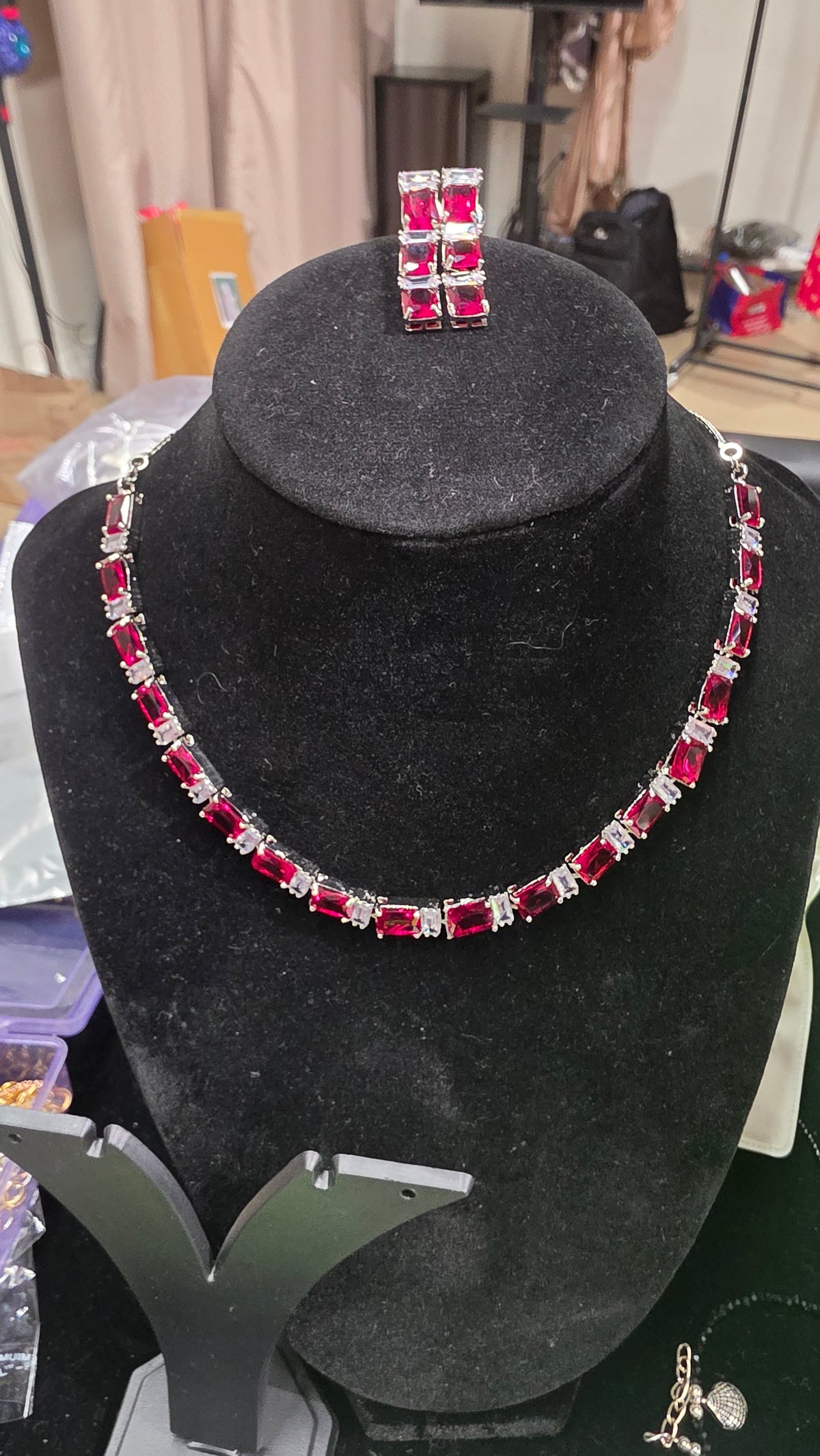 Ruby emerald cut necklace with Earring