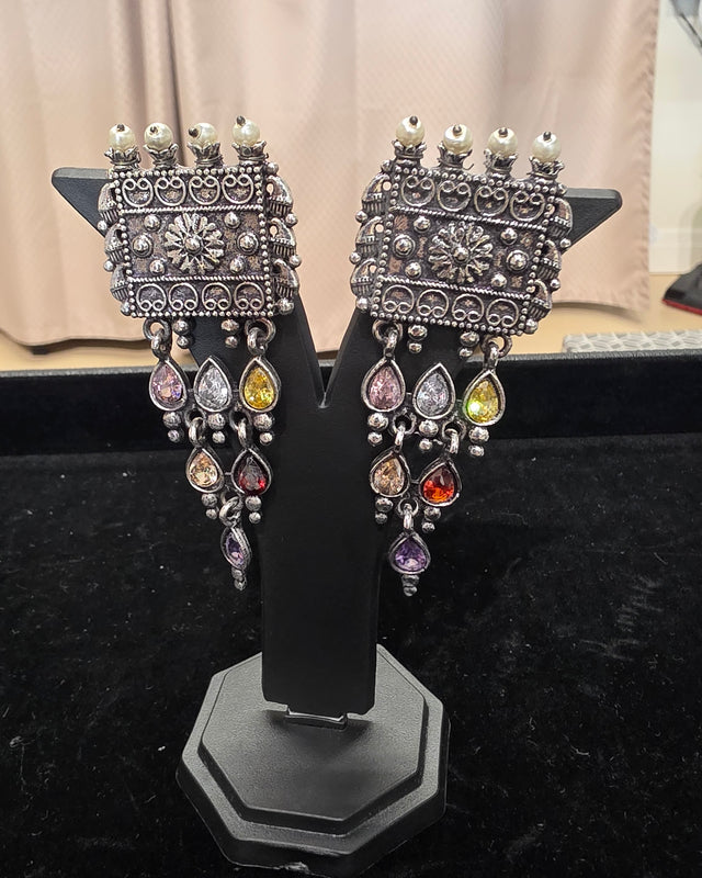 Oxodised multi colored stone Earring