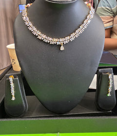 Studed diamond necklace with long Earrings
