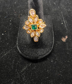 Polki ring with green stone